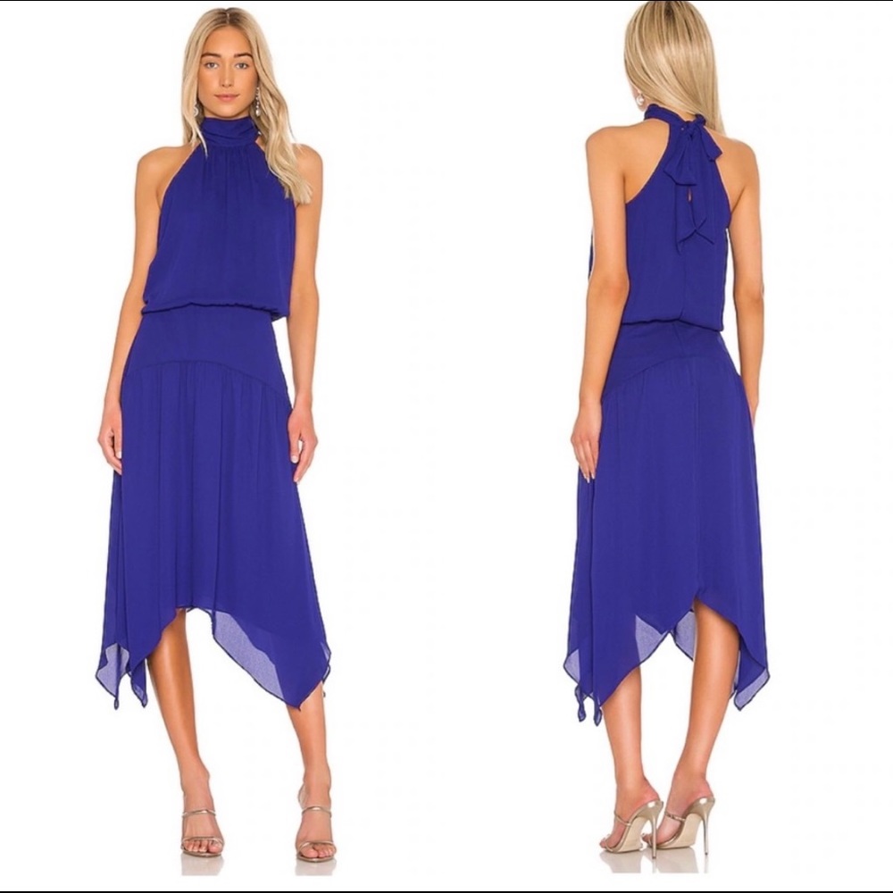 Krisa Handkerchief Halter Midi Dress XS - Blue